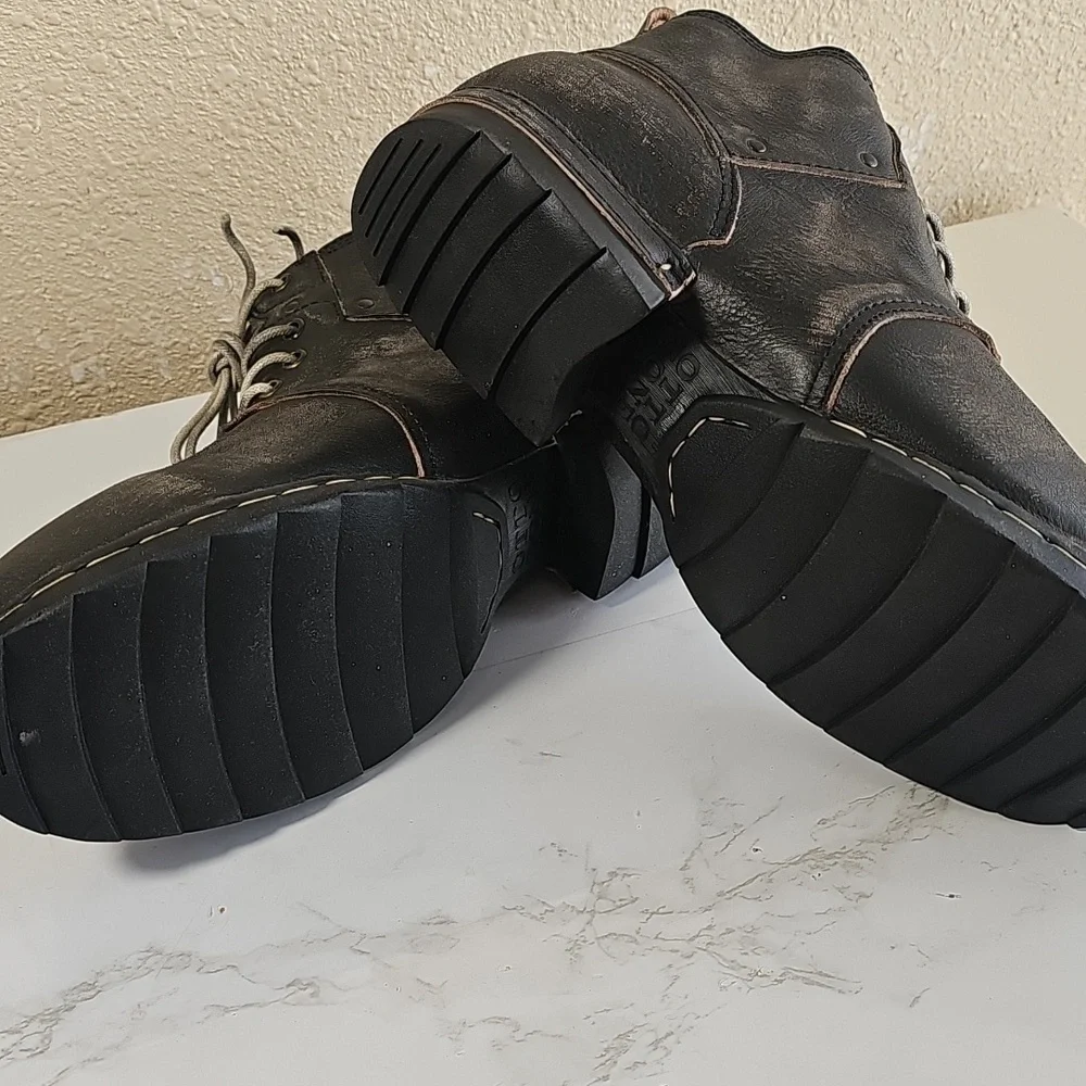OSSTONE Moto Boots lace-up Leather Chukka Boots.
